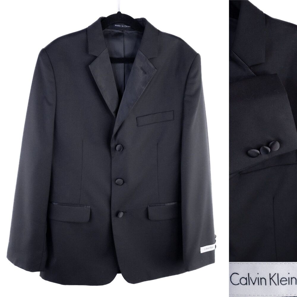 Calvin Klein Boys Black Suit Jacket | Size 14 Youth | Formal Blazer 3-Button
